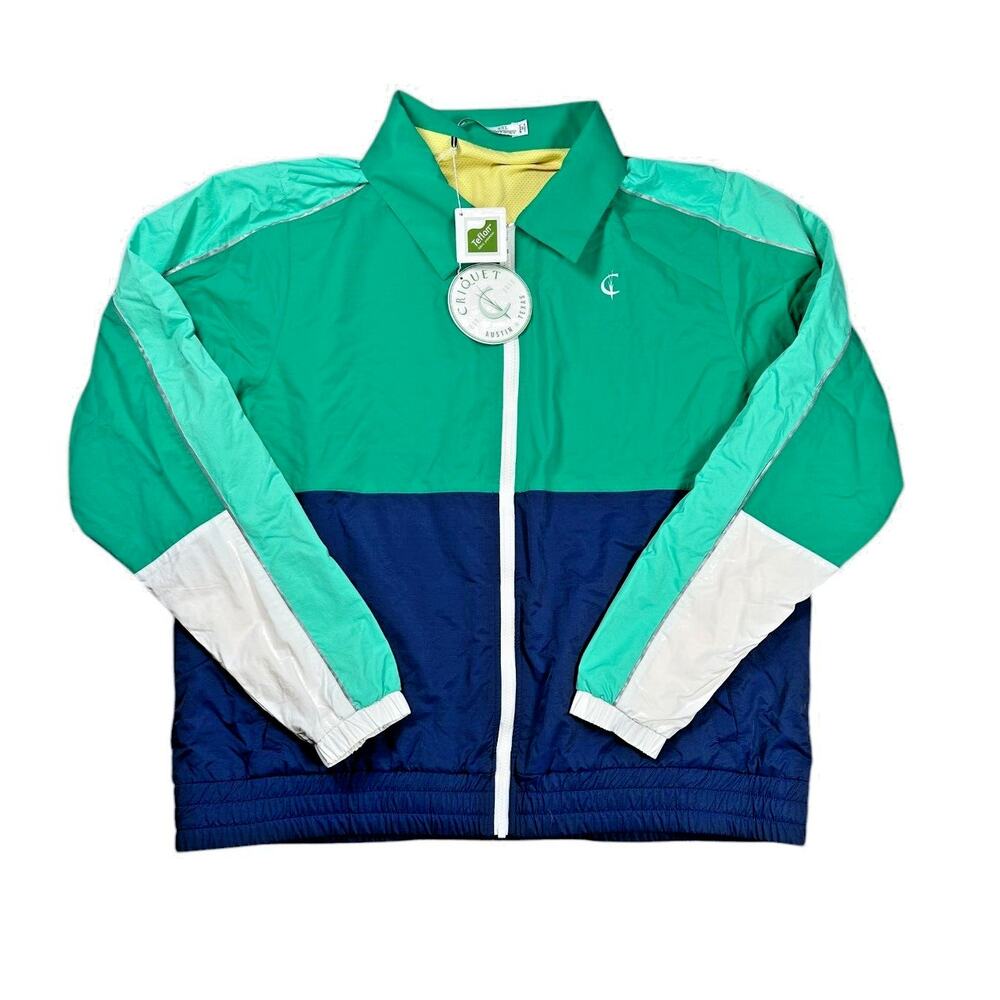 Criquet Golf Windbreaker Jacket Mens XXL NWT Green Blue Colorblock Full Zip